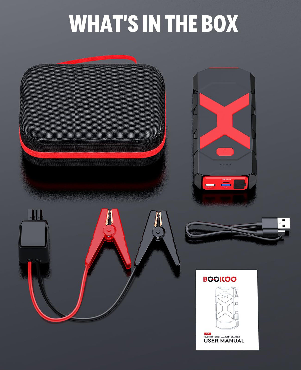 BOOKOO A9 connected to a boat battery, dependable marine starting power