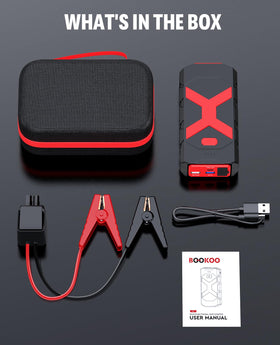 BOOKOO A9 connected to a boat battery, dependable marine starting power