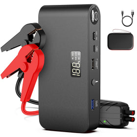 BooKoo front view of jump starter showing compact design and ports for fast charging