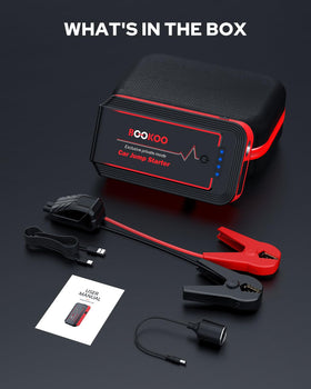 BooKoo jump starter connected to car battery demonstrating reliable starting