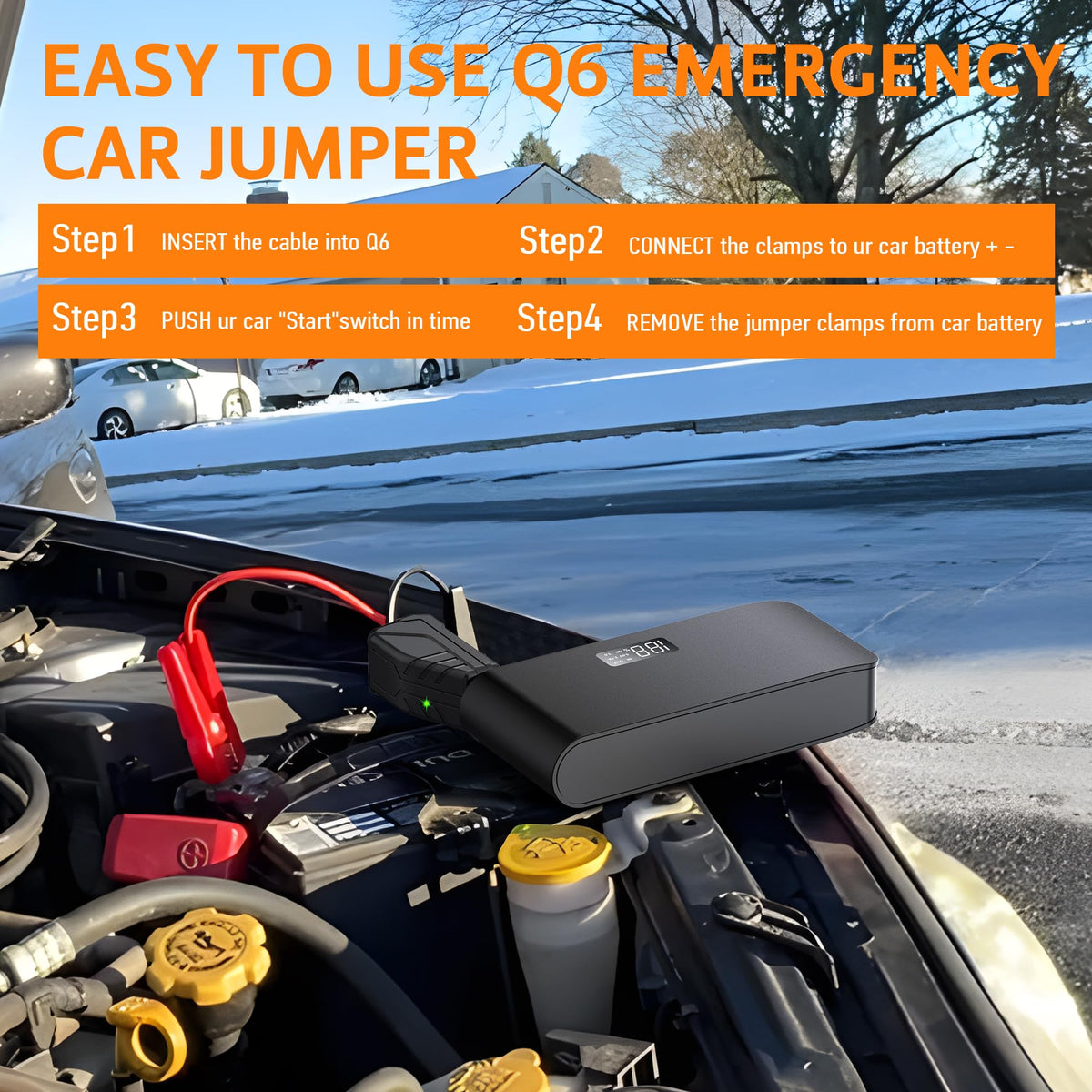 BooKoo placed in car trunk beside tools to show compact size and portability