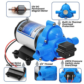 Bootee pressure switch detail showing automatic 45 PSI control for steady water delivery