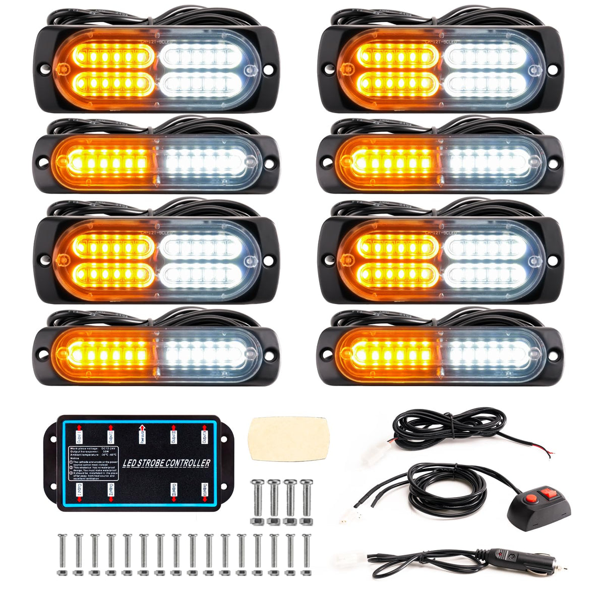 BooYu front view of grille-mounted strobe kit showing compact design and visibility benefit