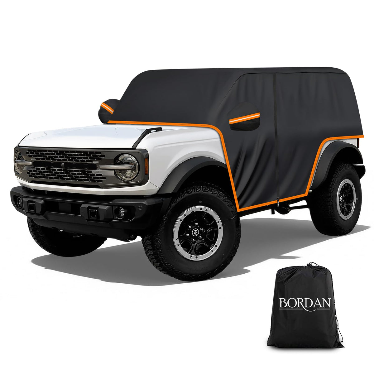 BORDAN front view on Bronco showing fitted cab protection and clean lines