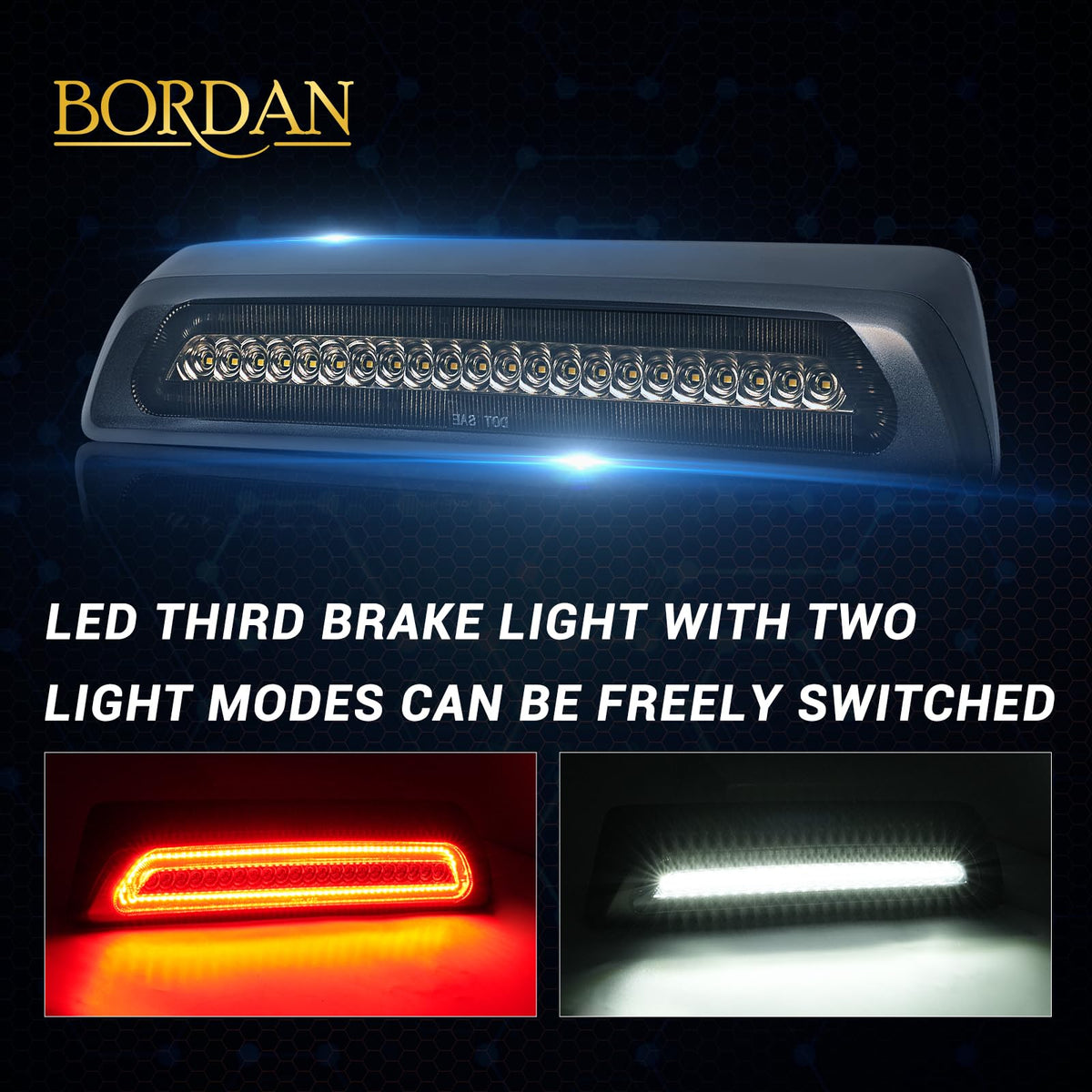 BORDAN closeup LED array detail with durable LEDs for bright stop signaling
