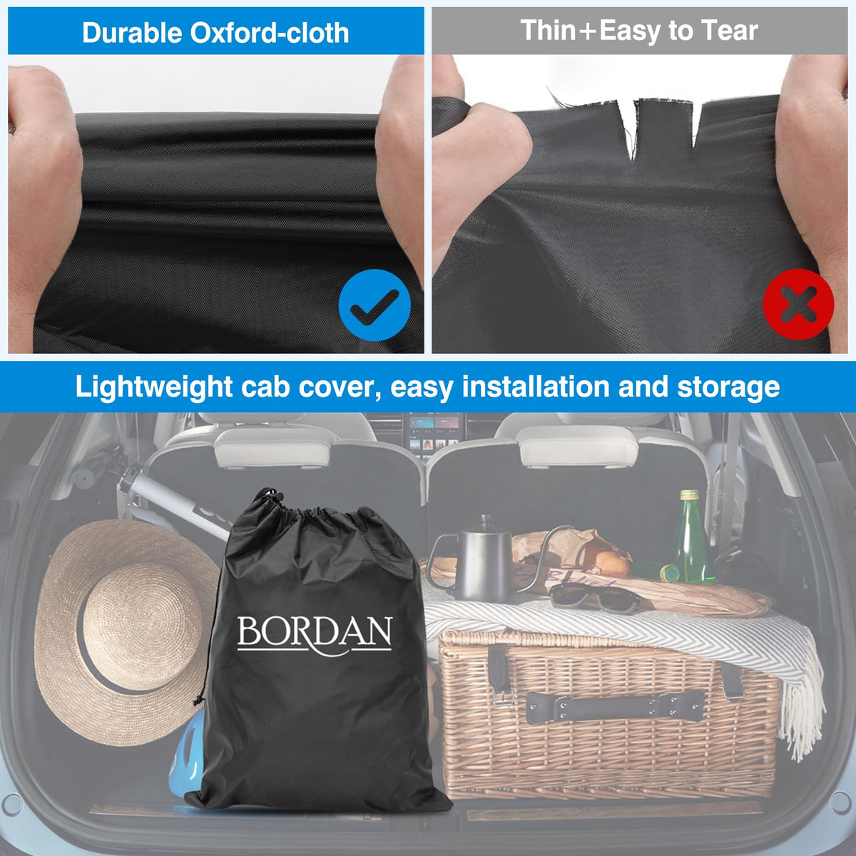 BORDAN folded cover inside storage bag for compact transport