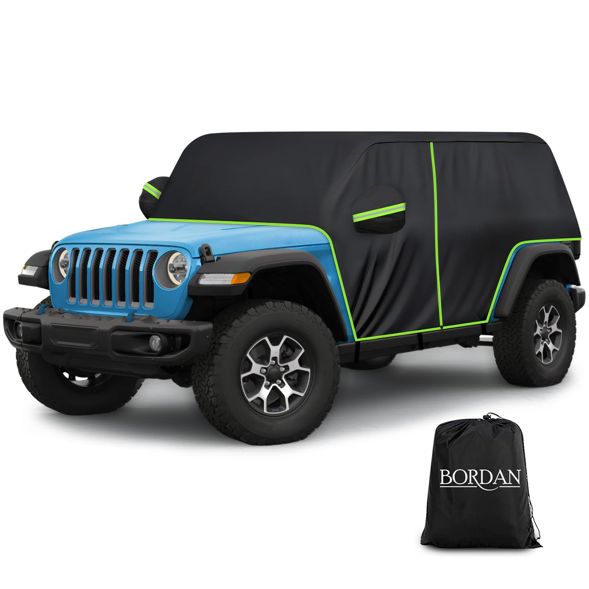 BORDAN front view cover fitted on Wrangler showing full cab protection