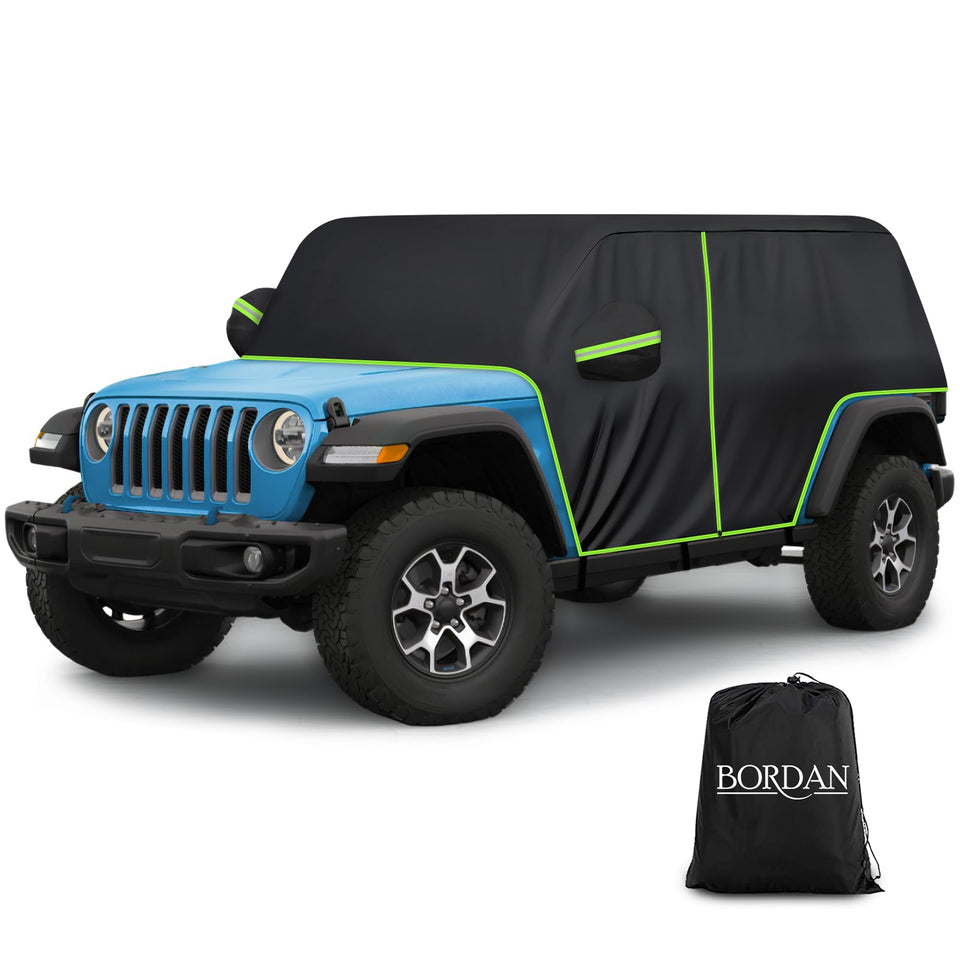 BORDAN front view cover fitted on Wrangler showing full cab protection