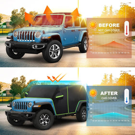 BORDAN installed cover shedding rain to protect Wrangler paint