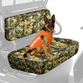 BORDAN front view on Kawasaki Mule showing full camo cover protecting seats
