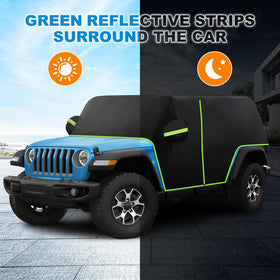 BORDAN lifestyle shot of covered Wrangler parked outdoors for protection