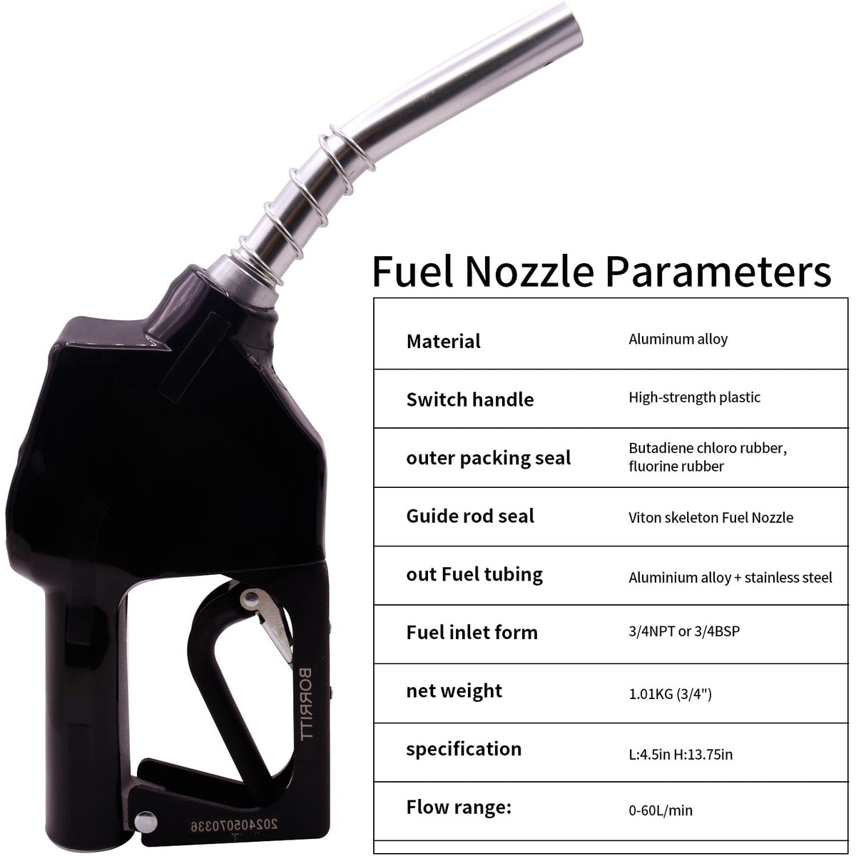 BORRITT nozzle next to ruler showing compact 15.76 inch overall size benefit