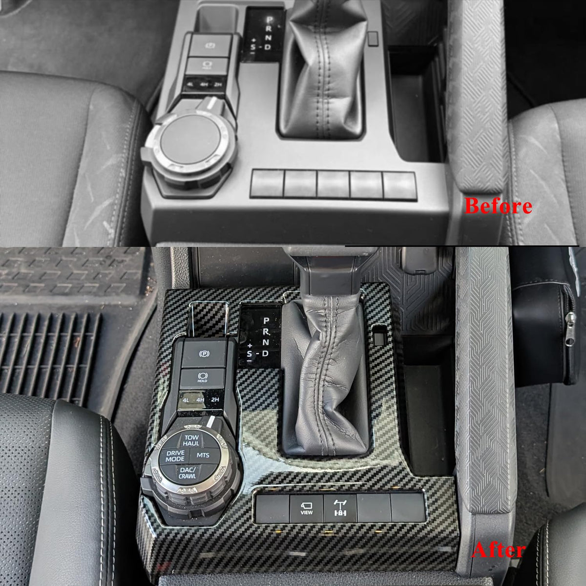 BORUIEN lifestyle shot of vehicle cabin featuring the shift panel enhancing interior style