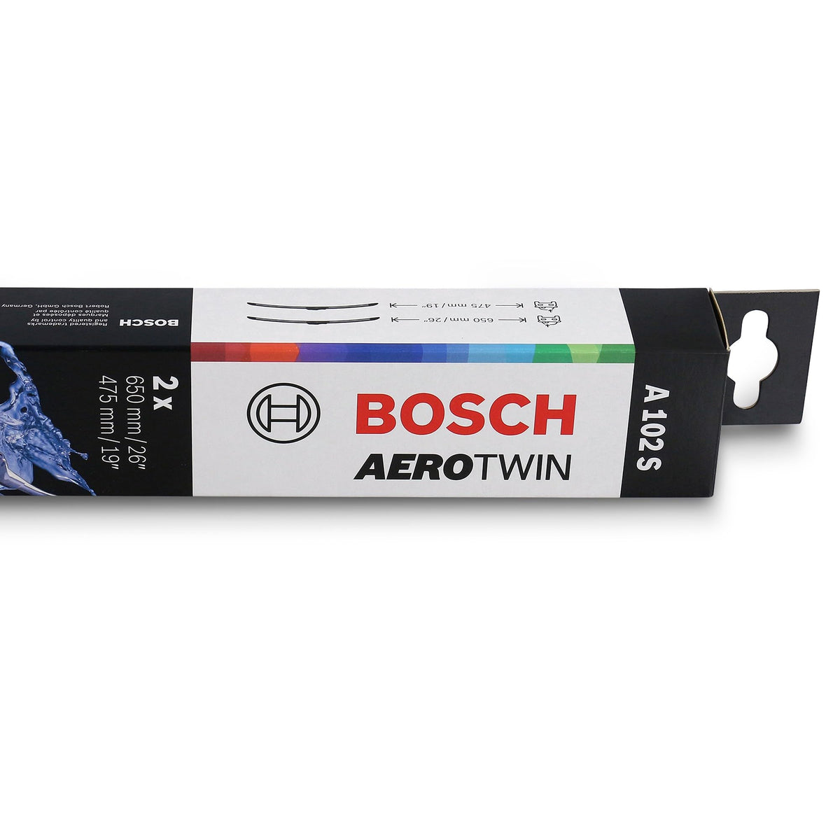 Bosch Aerotwin A102S rubber edge close-up highlighting Power Protection Plus coating for longer wear and quieter wiping