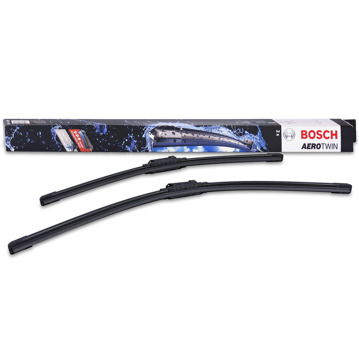 Bosch AeroTwin front packaging showing 24" and 19" blades and benefits