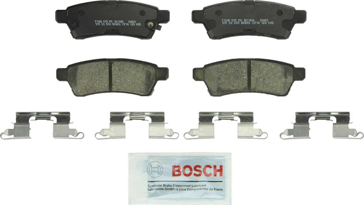 Bosch BC1100 rear pad set front packaging showing model and benefits