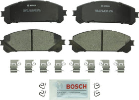 Bosch QuietCast BC1324 front packaging showing complete pad set and hardware benefits