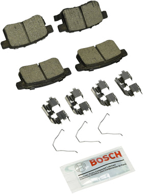 Bosch BC1451 rear pad front view showing full pad and hardware, Bosch branded quiet performance