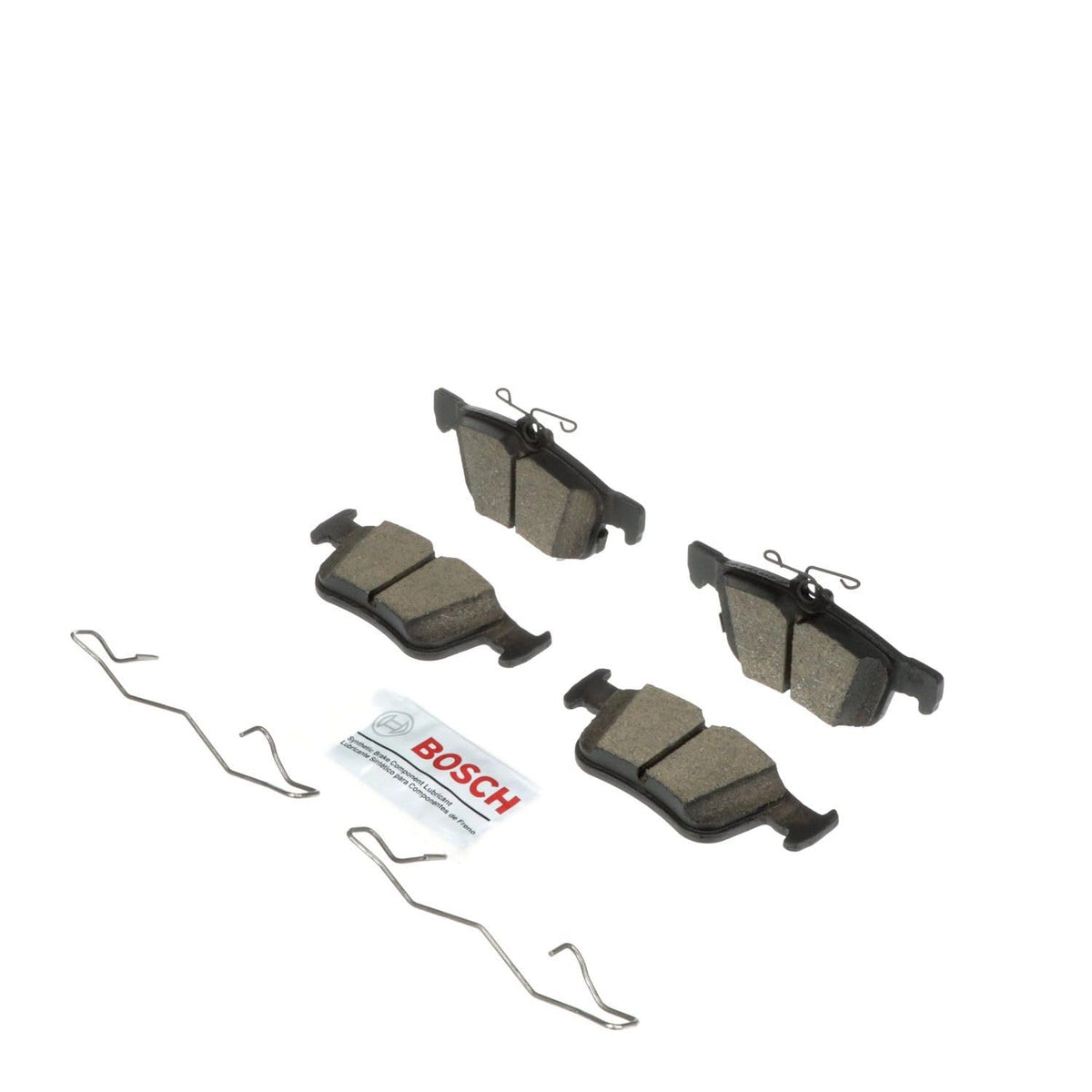 Bosch BC1665 rear pad front view showing shim and fit — quieter braking