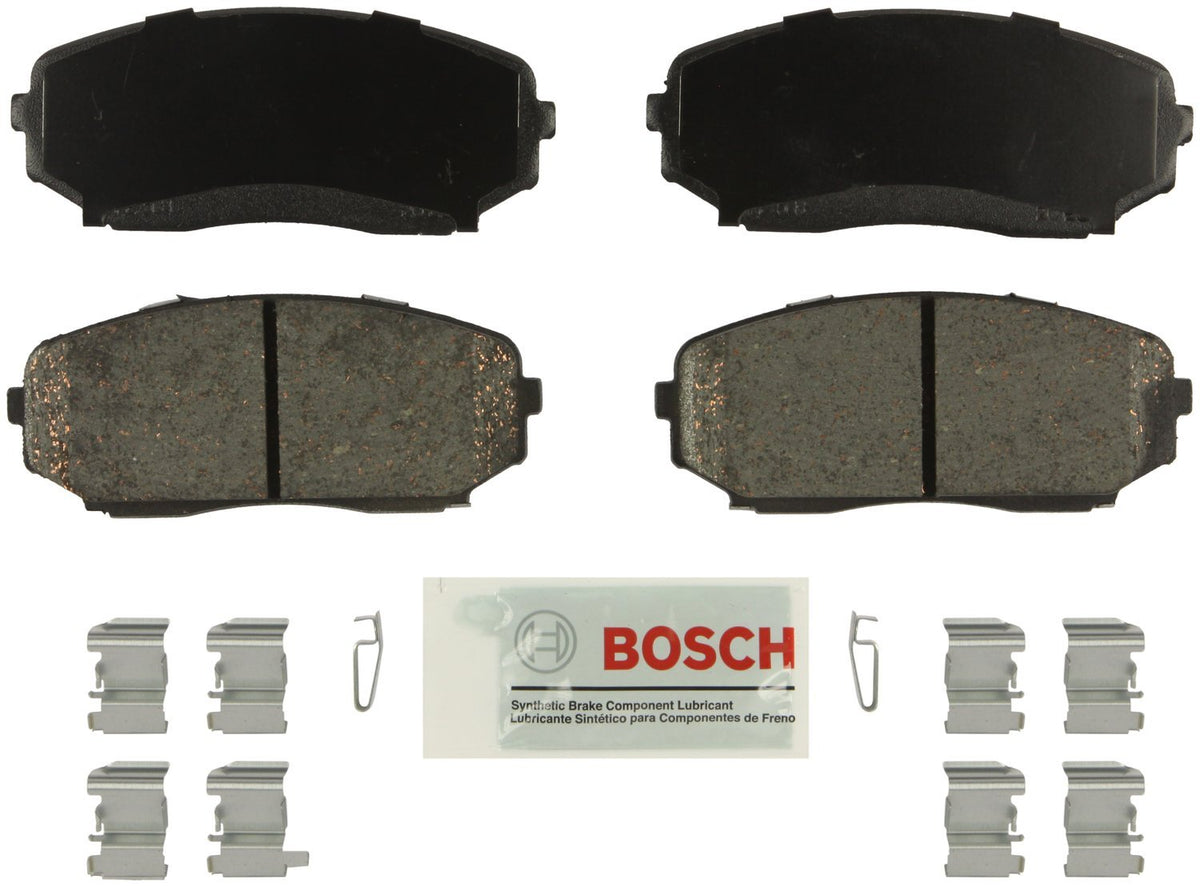 Bosch BE1258H front packaging showing pads and hardware for easy installation