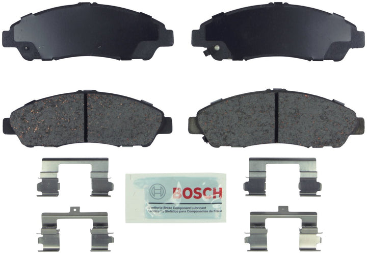 Bosch BE1280H front packaging showing pads and hardware, clear fit confirmation benefit