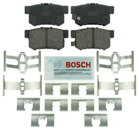 Bosch BE537H rear pads front view showing packaging and ready-to-install hardware benefit