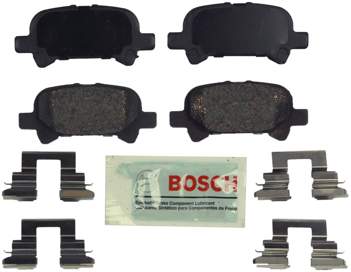 Bosch brake pads BE828H front packaging showing kit and benefits