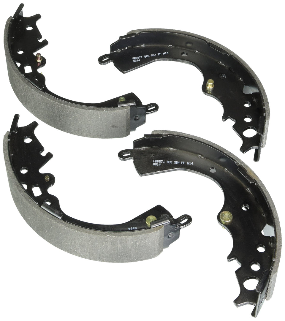 Bosch rear drum brake shoes packaging showing fit and corrosion protection