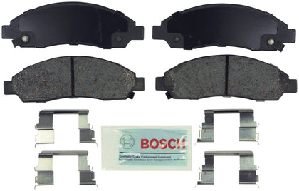 Bosch Blue front packaging showing complete pad set and hardware, reliable fit