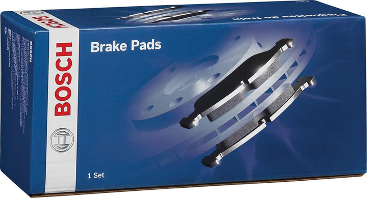Bosch rear pad front packaging showing brand and ready-to-install hardware
