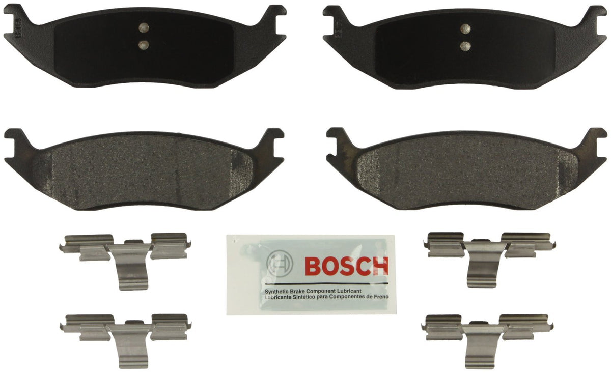 Bosch blue rear pad front view showing complete set and ready fit