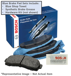 Close-up of Bosch pad shim and rust-inhibitive coating, highlighting quieter braking and durability