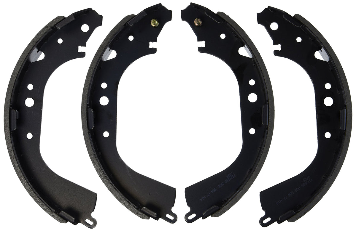 Bosch BS589 rear brake shoes front view showing bonded linings and precise fit