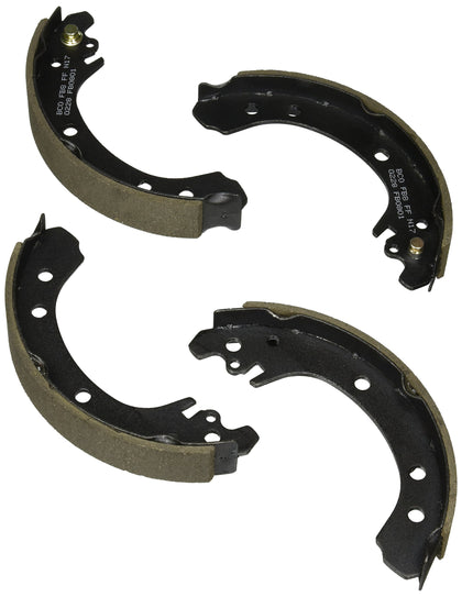 Bosch BS801 rear brake shoes front view showing fit and corrosion-resistant coating benefit