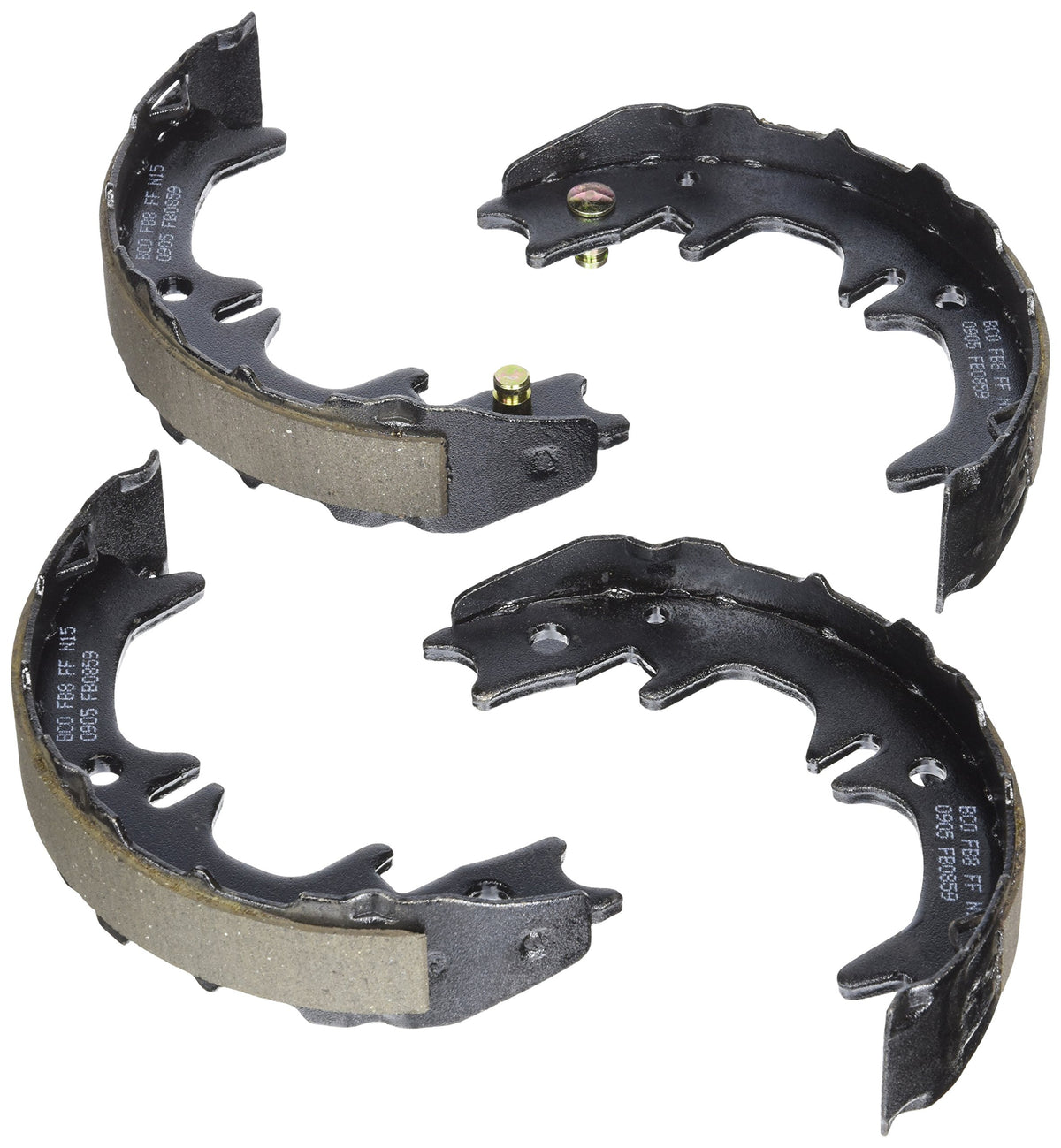 Bosch BS859 front view showing brake shoe pair and clear OE-style fit benefit