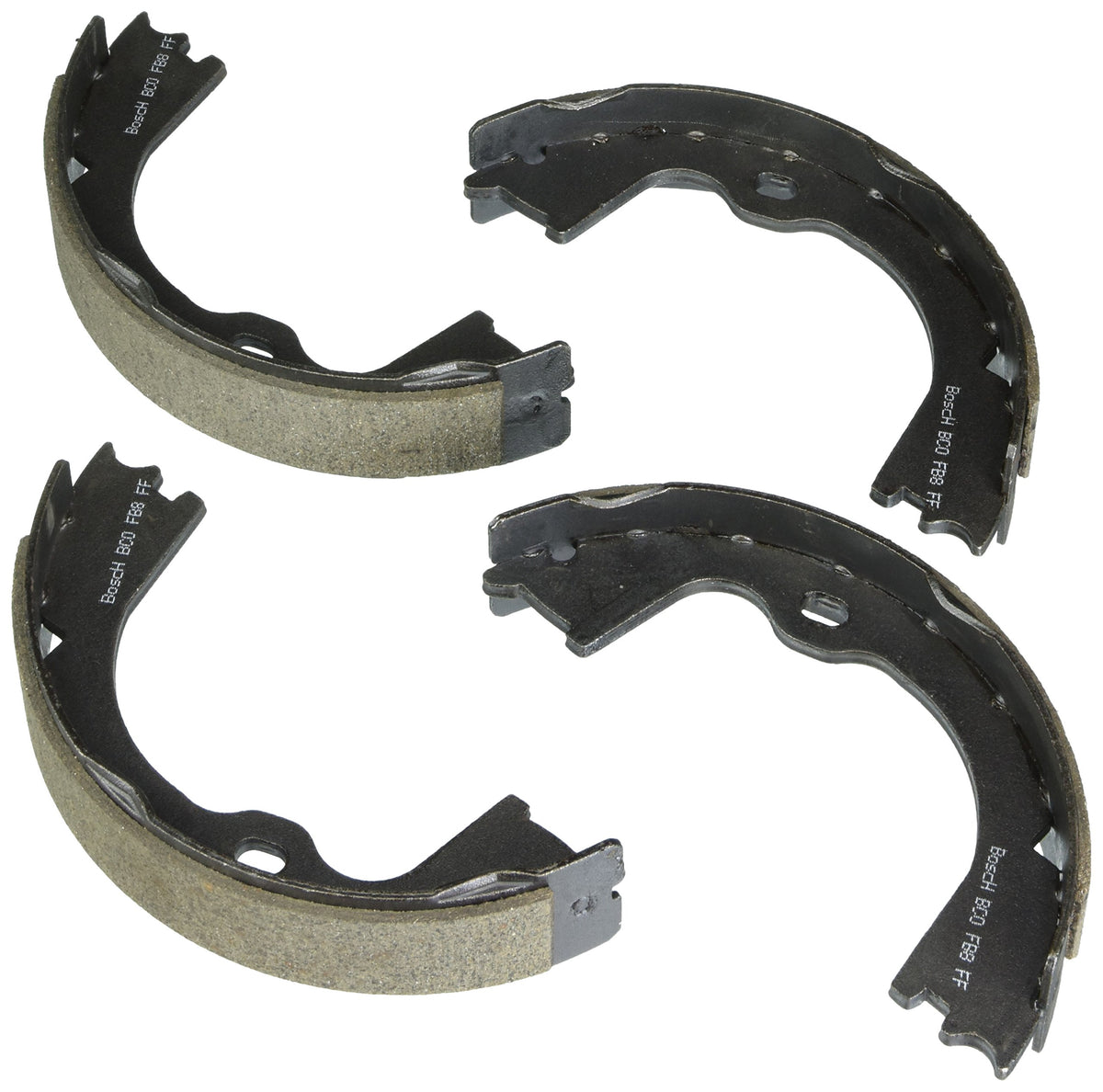 Bosch BS947 front view of brake shoes showing fit and durable coating benefit