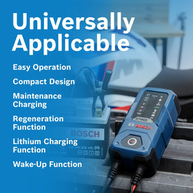 Bosch C40‑Li clamps and eyelet attached illustrating secure battery connection
