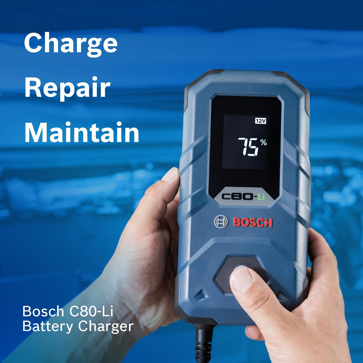 Bosch C80-Li clamps and eyelet cables laid out for instant vehicle connection