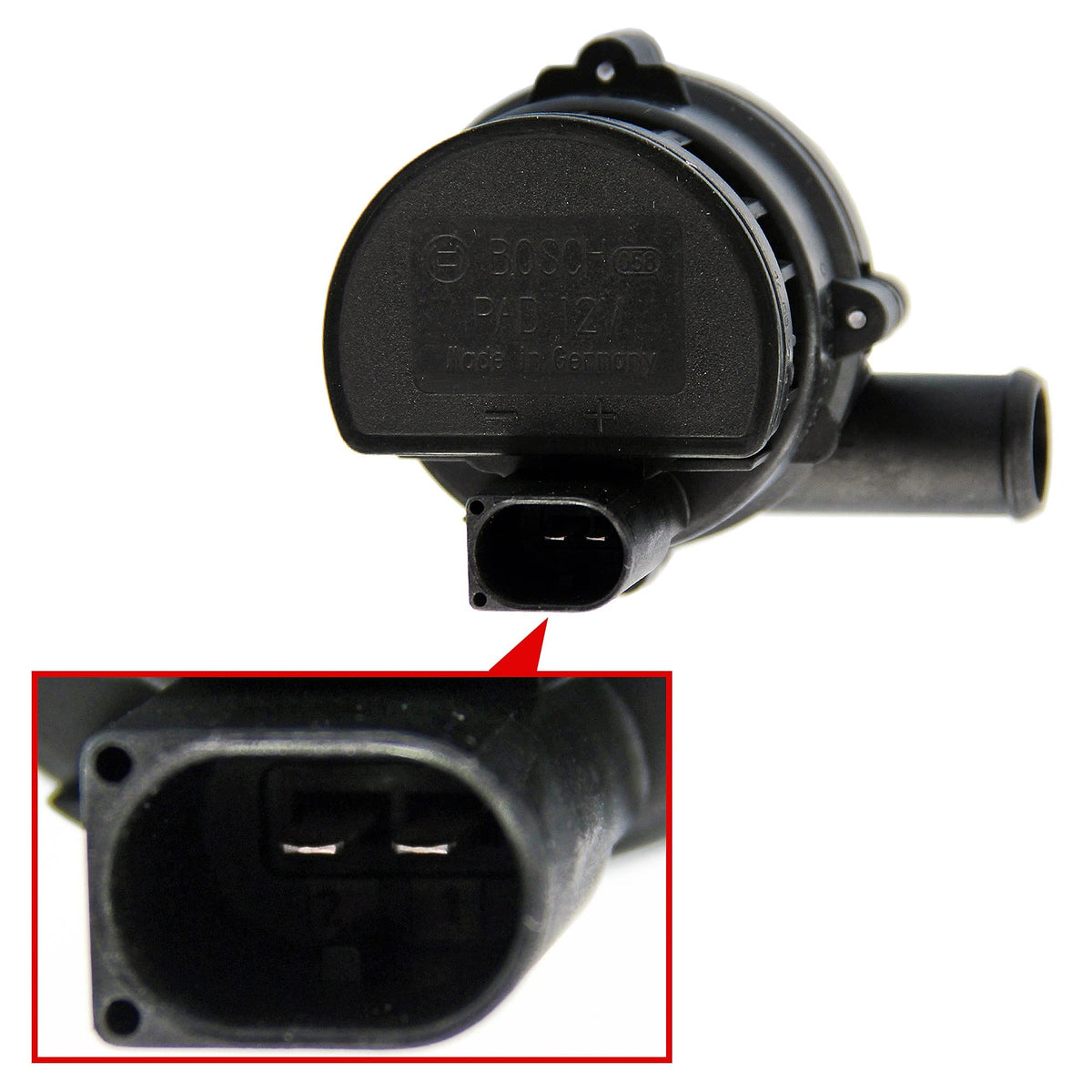 Bosch electric pump sealed electronics chamber visible, protects components