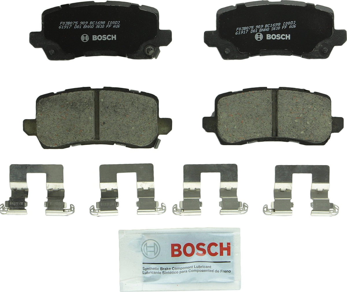 Bosch front packaging BC1698 showing kit and fitment information for easy selection
