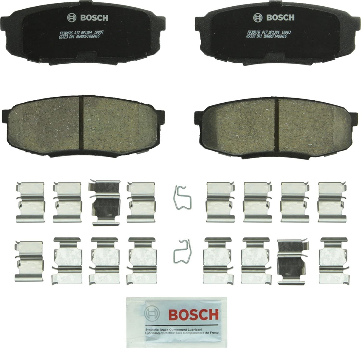 Bosch QuietCast BC1304 front view showing ceramic surface and clean fit for quiet braking