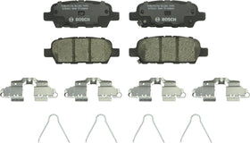 Bosch QuietCast BC1393 rear packaging showing included pads and hardware for easy install benefit