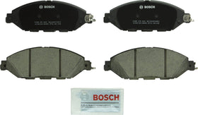 Bosch QuietCast BC1649 front package view showing pads and hardware for precise fit