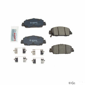 Bosch QuietCast BC1654 pad close-up showing ceramic friction and low-dust advantage