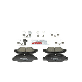Bosch QuietCast BC1846 rear pad set in packaging showing complete axle kit and benefits