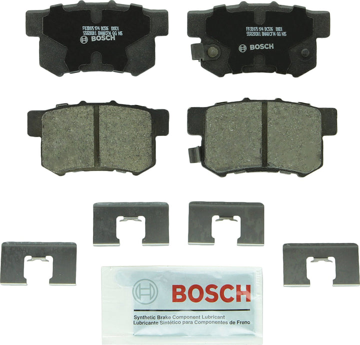 bosch QuietCast box front view showing ready-to-install rear pad set and benefits