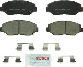 Bosch QuietCast BC914 front packaging showing included pads and hardware, reliable fit