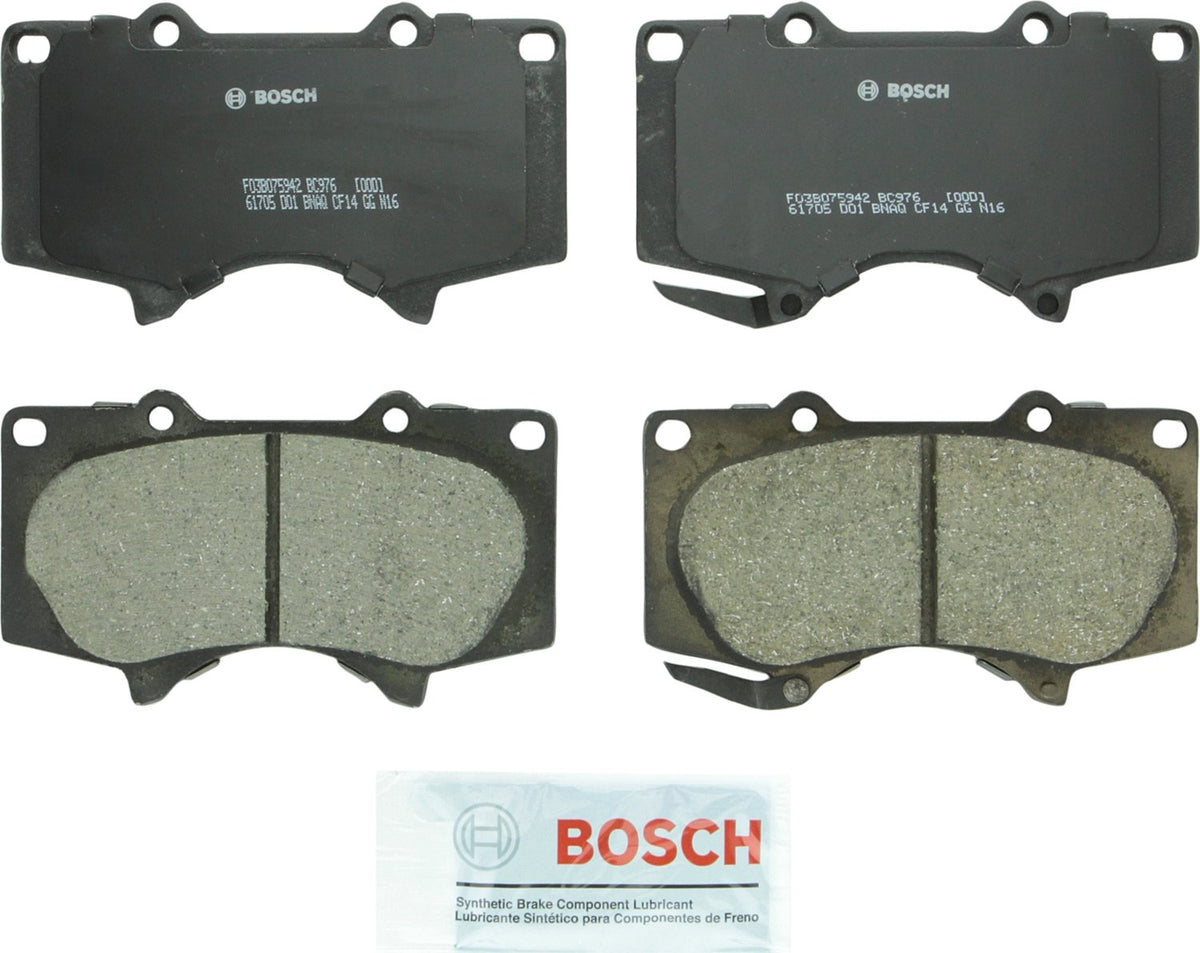 Bosch QuietCast BC976 front packaging showing boxed pad set and label, reliable replacement
