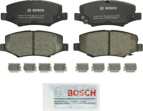 Bosch QuietCast front view showing pad set and benefits of quiet braking