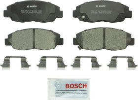 Bosch QuietCast front packaging showing pad set and hardware, highlighting reliable fit